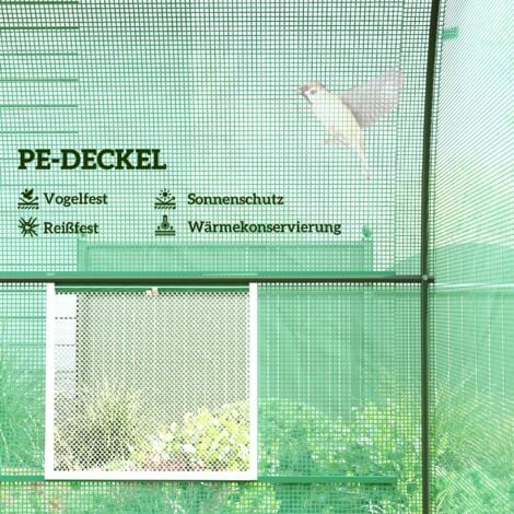 Outsunny Gewächshaus 245x200x198cm Foliengewächshaus Tomatenhaus mit Tür, 4 Fenster, Folientunnel aus verzinktem Stahl, PE, stabiles Treibhaus Pflanztunnel, inkl. Erdanker & Seilen, Grün