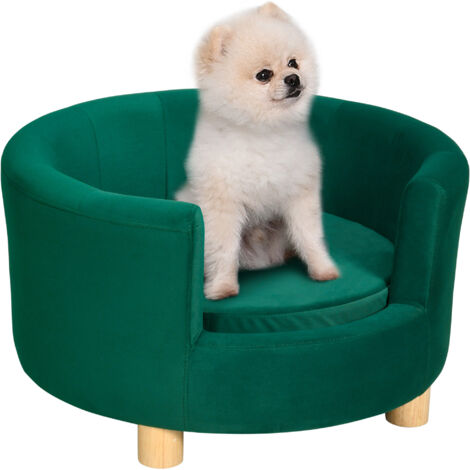 PawHut Hundesofa Hundecouch, Waschbarer Bezug, Haustiersofa mit Rückenlehne und Holzbeine, Katzensofa, für kleine Hunde unter 4,5 kg, Grün