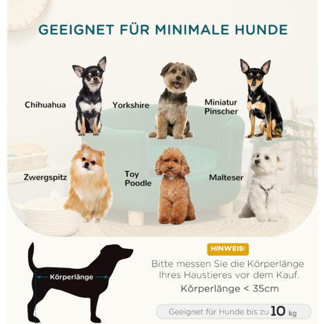 PawHut Hundesofa Hundecouch, Waschbarer Bezug, Haustiersofa mit Rückenlehne und Holzbeine, Katzensofa, für kleine Hunde unter 4,5 kg, Grün