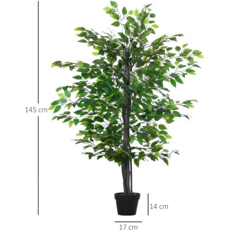 Outsunny Künstlicher Ficusbaum groß 145 cm, Kunstbaum, Kunstpflanze
