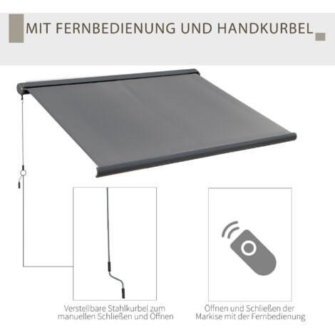 Outsunny Markise elektrisch mit Fernbedienung Handkurbel