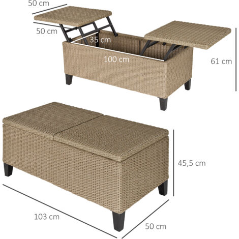 Outsunny Polyrattan Beistelltisch Garten Couchtisch Gartentisch Balkontisch ausziehbar Stahl Khaki 103 x 50 x 45,5 cm