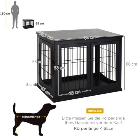 PawHut Hundekäfig für Zuhause, Hundehütte mit 2 Eingängen, Abschließbar Hundebox, Hundehaus für kleine Hunde, Schwarz, 58,5 x 81 x 66 cm