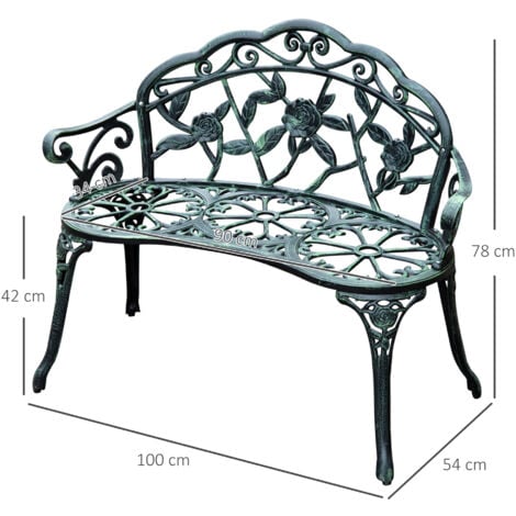 Outsunny 2-Sitzer Gartenbank robust Parkbank Sitzbank mit Rückenlehne Bank 240kg belastbar Gartenmöbel 100 x 54 x 78 cm Antik Grün