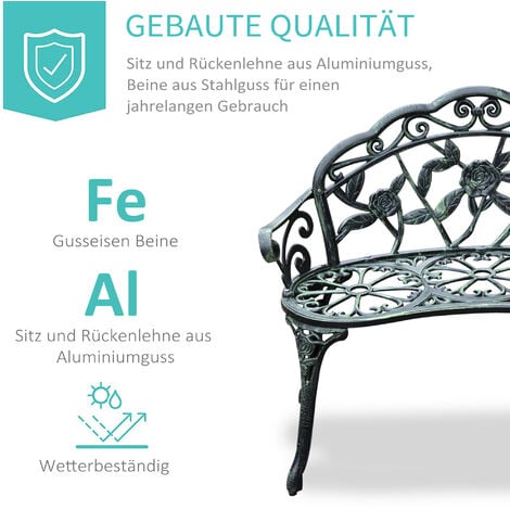 Outsunny 2-Sitzer Gartenbank robust Parkbank Sitzbank mit Rückenlehne Bank 240kg belastbar Gartenmöbel 100 x 54 x 78 cm Antik Grün