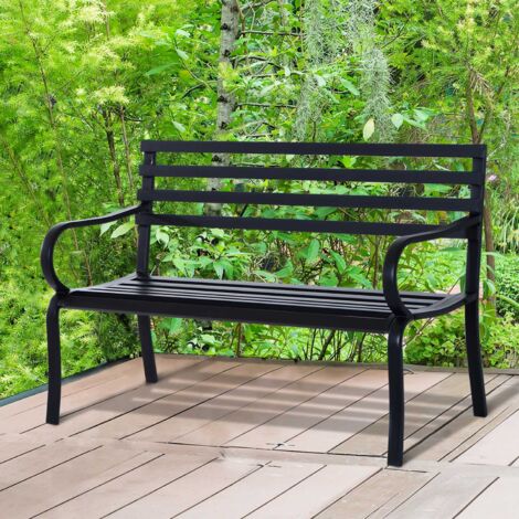 Outsunny 2-Sitzer Gartenbank Sitzbank 240kg belastbar Bank Gartenmöbel für den Innen- und Außenbereich geeignet 127 x 58 x 82 cm Schwarz