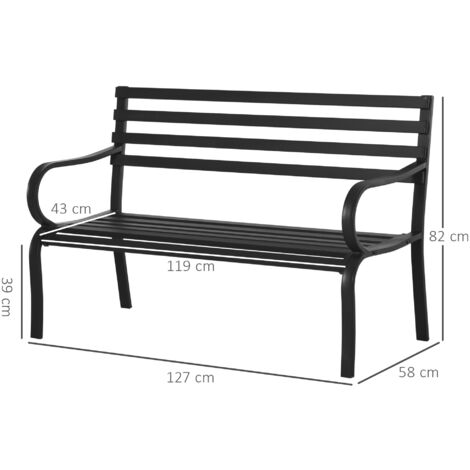 Outsunny 2-Sitzer Gartenbank Sitzbank 240kg belastbar Bank Gartenmöbel für den Innen- und Außenbereich geeignet 127 x 58 x 82 cm Schwarz