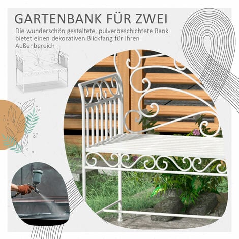 Outsunny Gartenbank Parkbank Sitzbank Bank Gartenmöbel 2-Sitzer Metall Weiß