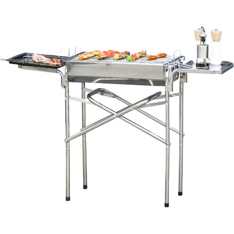 BBQ Edelstahl Holzkohlegrill Klappgrill Standgrill Tragbar Outdoor Camping Grill 