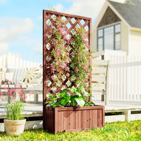 Outsunny Hochbeet Pflanzenkasten mit Rankgitter, Spalier Pflanzkbel, Blumenkasten  Holz, 72,5x31,5x149,5cm fr Garten Balkon Terasse, Blumenkbel fr  Kletterpflanzen, Blumen, Orange