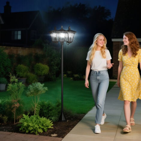 Outsunny Solar Gartenlaterne mit 3 flammig Laterne Mast aus Edelstahl