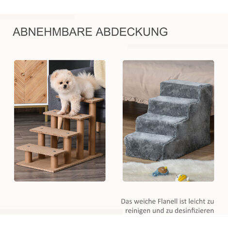 PawHut Hundetreppe 4-stufig, 35 cm Katzentreppe für Bett und Sofa, Haustiertreppe für Hunde und Katzen bis 5 kg, Plüschoptik, Beige