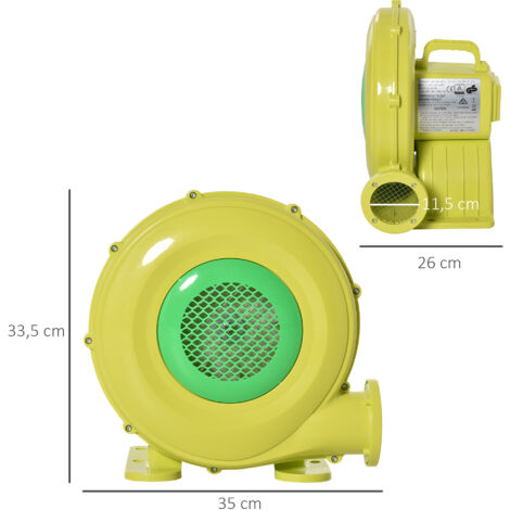 Outsunny 450W elektrische Luftpumpe Hüpfburg Gebläsepumpe Ventilator mit Griff Dauergebläse leichtgewichtig tragbar für aufblasbare Spielzeuge ABS Gelb+Grün 35 x 26 x 33,5 cm
