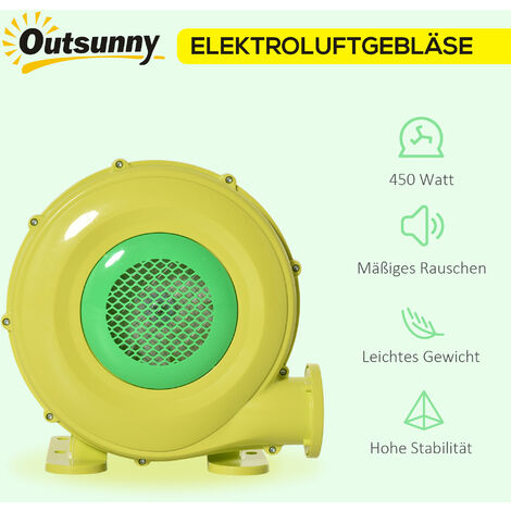 Outsunny 450W elektrische Luftpumpe Hüpfburg Gebläsepumpe Ventilator mit Griff Dauergebläse leichtgewichtig tragbar für aufblasbare Spielzeuge ABS Gelb+Grün 35 x 26 x 33,5 cm