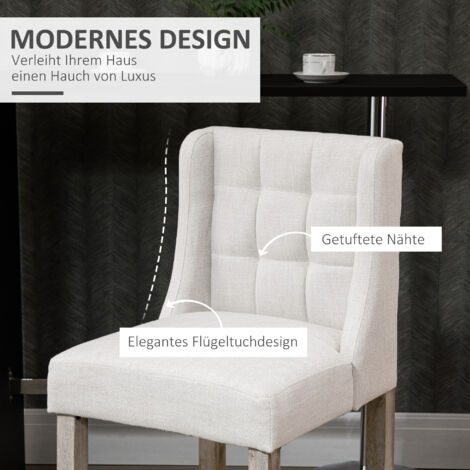 HOMCOM 2er-Set Barhocker moderne Küchenstühle Bistrohocker Barstühle für Küche mit Rückenlehne Tresenhocker Leinen-Touch Gummiholz Beige 47 x 50 x 101 cm