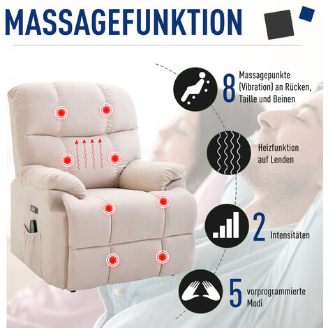 HOMCOM Massagesessel Mit Aufstehhilfe - Elektrischer Relaxsessel In Beige