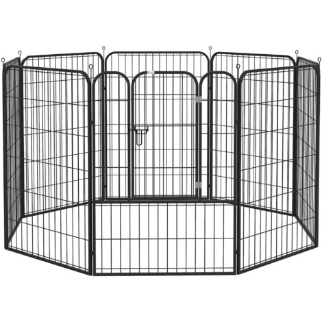 PawHut Welpenlaufstall 8-TLG Welpenauslauf mit 8 Gitterplatten Tür Erdspießen flexibel Schutzplane 100cm hoch Welpengitter Laufstall für Haustiere Hund Katze Welpe Laufgitter für drinnen und draußen