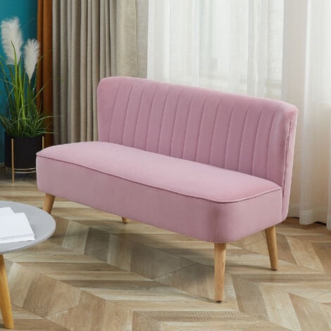 HOMCOM 2-Sitzer Stoffsofa Polstersofa Doppelsofa Sitzmöbel Loungesofa Holz Samtartiges Polyster Schaumstoff Rosa 117 x 56,5 x 77 cm
