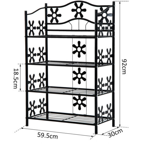 HOMCOM Schuhregal, Pflanzenregal, Blumenregal, Standregal, Ständer, 4 Ebenen, Metall, 59,5 x 30 x 92 cm, Schwarz