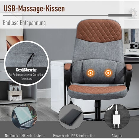 Vinsetto Massagesessel Chefsessel mit Massagefunktion höhenverstellbarer  Drehstuhl ergonomischer Gamingstuhl Bürostuhl massage Grau 67 x 74 x  116–126 cm