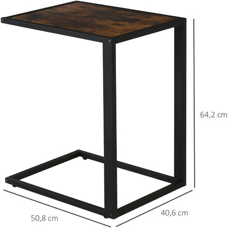 HOMCOM Beistelltisch in C-Form Kaffeetisch Couchtisch Laptoptisch für Schlafzimmer und Wohnzimmer kleiner Bereich mit Metallgestell Industrie-Stil Metall MDF Rustikal-Braun 40,6 x 50,8 X 64,2 cm
