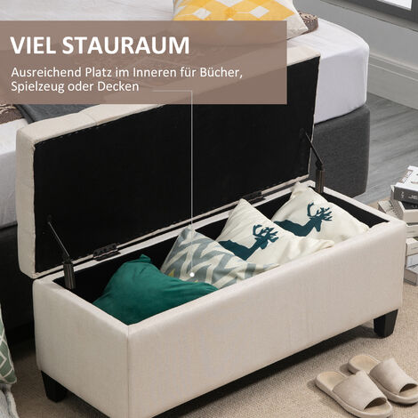 HOMCOM Sitzbank Mit Stauraum 110cm - Polsterbank Leinenoptik | Truhenbank Für Flur & Wohnzimmer