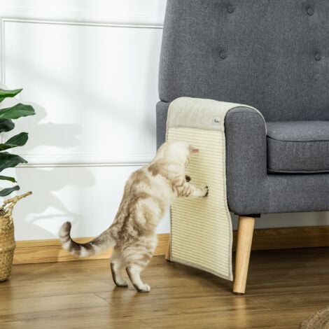 PawHut 2er Kratzmatte Kratzschutz Sofa Sisal Kratzteppich für Katze Sessel Couch Katzenkratzmatte Beige+Grau 130 x 45 x 0,3 cm