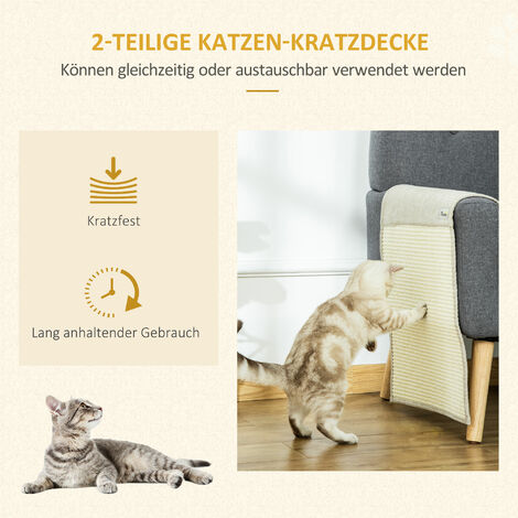PawHut 2er Kratzmatte Kratzschutz Sofa Sisal Kratzteppich für Katze Sessel Couch Katzenkratzmatte Beige+Grau 130 x 45 x 0,3 cm