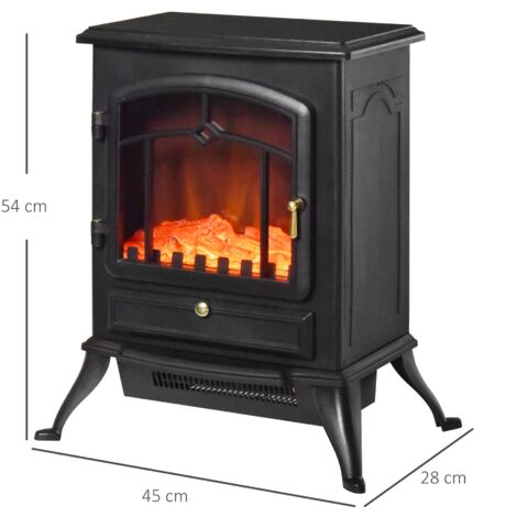 HOMCOM Elektrokamin Elektrischer Heizung Elektro Kamin Kaminofen Flammeneffekt 1000/2000W Überhitzungs-Schutz Schwarz 45 x 28 x 54 cm