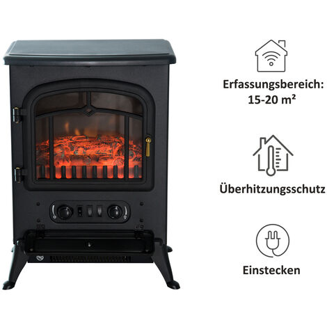 HOMCOM Elektrokamin Elektrischer Heizung Elektro Kamin Kaminofen Flammeneffekt 1000/2000W Überhitzungs-Schutz Schwarz 45 x 28 x 54 cm