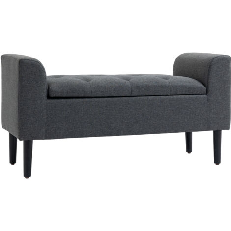 HOMCOM Sitzbank mit Stauraum, Polsterbank mit Leinenoptik, Holzbeine, Bettbank belastbar bis 130 kg, für Wohnzimmer Schlafzimmer Flur, 116 x 44 x 58 cm Dunkelgrau