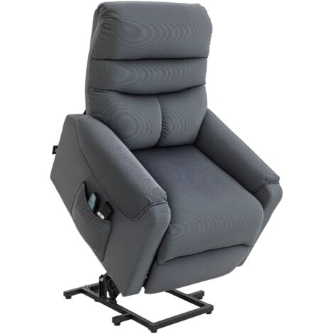 HOMCOM Fernsehsessel mit Aufstehhilfe Elektrisch, Massagesessel mit Liegefunktion und Wärmefunktion, Relaxsessel mit Fernbedienung und Seitentasche Verstellbar Polyester-Gewebe Dunkelgrau