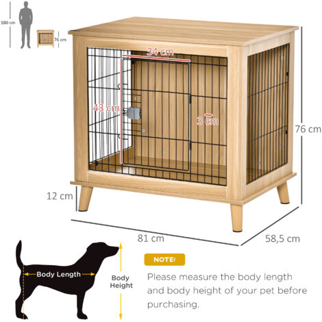 PawHut Hundekäfig aus Holz Transportbox in erhöhtem Design Hundebox Transportkäfig innen Zuhause Tierkäfig Haustier Natur 81 x 58,5 x 76 cm