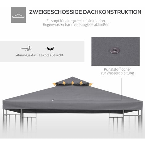 Outsunny Ersatzdach für Pavillon 3x3m wasserabweisend Pavillondach für