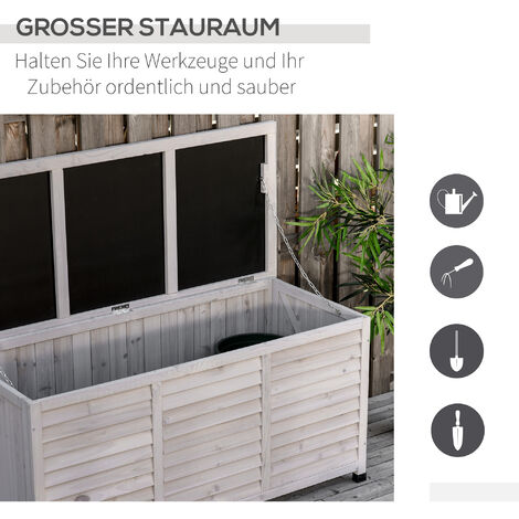Outsunny Gartenbox – Kistenbox Aus Massivem Tannenholz – 127 X 56 X 60 Cm – Wetterfest – Als Sitzbank & Werkbank Nutzbar – Viel Stauraum Für Kissen & Werkzeug
