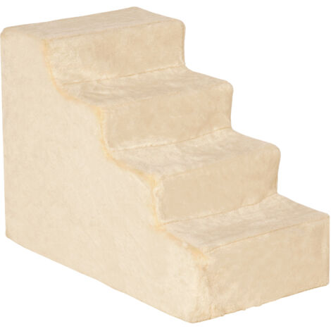 PawHut Hundetreppe 4-stufig, 35 cm Katzentreppe für Bett und Sofa, Haustiertreppe für Hunde und Katzen bis 5 kg, Plüschoptik, Beige