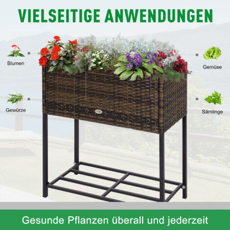 Outsunny Poly Rattan Hochbeet Blumenkasten mit Füßen Rattan