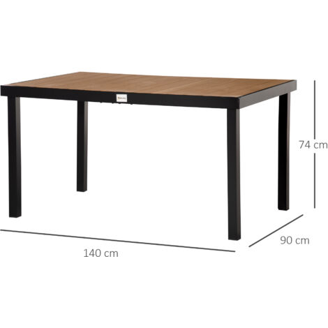 Outsunny Gartentisch für 6 Personen Esstisch Aluminiumtisch Gartenmöbel Loungemöbel pflegeleicht Kunststoff Natur+Schwarz 140 x 90 x 74 cm