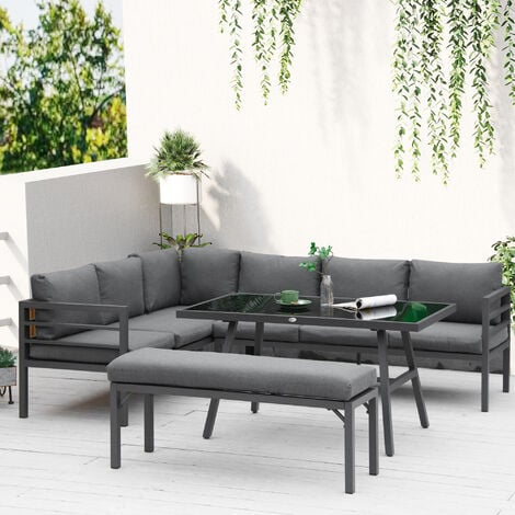 Outsunny 4-teiliges Gartenmöbel-Set mit Beistelltisch Aluminium Sofa mit L-Form Outdoor Set Balkonmöbel Kissen