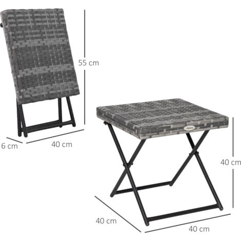 Outsunny Beistelltisch aus Polyrattan klappbar Kaffeetisch Couchtisch Tablett Balkontisch Gartentisch Sofatisch Teetisch Gartenmöbel Rattantisch für Garten Terrasse Balkon, 40x40x40cm Graul