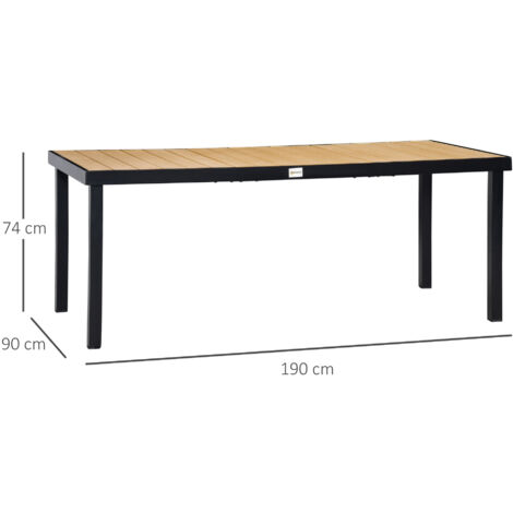 Outsunny Gartentisch für 8 Personen Esstisch Aluminiumtisch Gartenmöbel Loungemöbel pflegeleicht Kunststoff Natur+Schwarz 190 x 90 x 74 cm