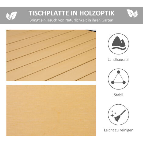 Outsunny Gartentisch für 8 Personen Esstisch Aluminiumtisch Gartenmöbel Loungemöbel pflegeleicht Kunststoff Natur+Schwarz 190 x 90 x 74 cm