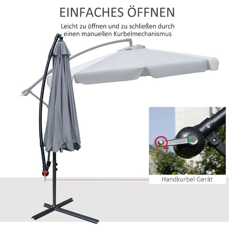 Outsunny Sonnenschirm Ampelschirm mit Handkurbel Rüschen Ø2,65 x 2,65H