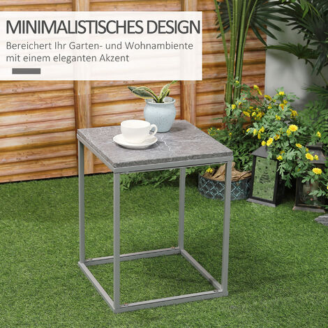 Outsunny Gartentisch Beistelltisch Couchtisch Outdoor Indoor mit Metallgestel für Garten Terrasse Balkon im Industrie-Design stabil Metall Grau 40 x 40 x 50 cm