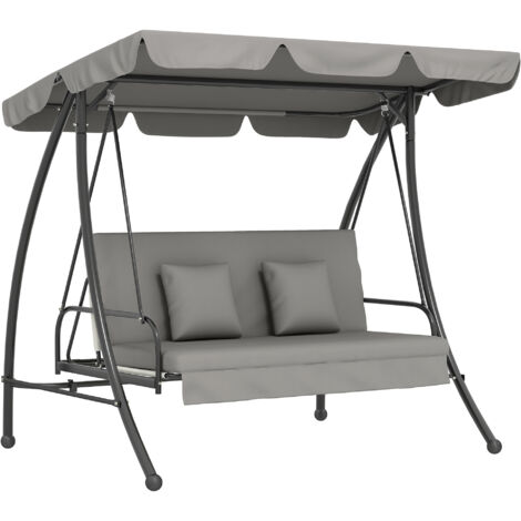 Outsunny Hollywoodschaukel Gartenschaukel Schaukel Schaukelbank mit Liege-Funktion, 3 Sitzer, Metall+Polyester, Grau, 209 x 114 x 170 cm