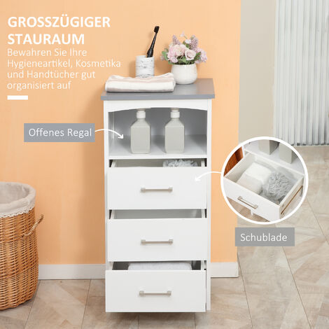 Kleankin Badschrank Mit Schubladen – Freistehender Badezimmerschrank (68x33x76 Cm) In Weiß+Grau, Erhöht & Kippsicher