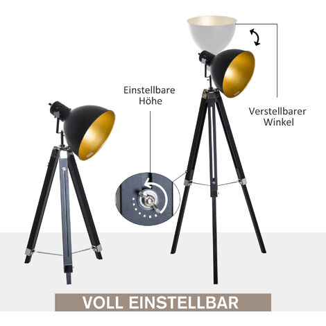 Homcom Stehlampe Gold Stehleuchte Hohenverstellbar Standlampe 3 Bein E27 Kiefer Schwarz Gold