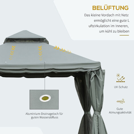 BRAST Alu-Pavillon Summerdream 3x4m Grau Festes Dach Wasserdicht