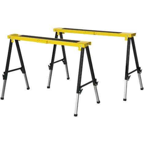 DURHAND 2er-Set Sägepferd Arbeitsbock Unterstellbock Klappbar rutschfest Stahl Gelb Schwarz 100 x 49 x 62-90 cm Belastbarkeit 100 kg (1/5)