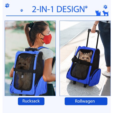 PawHut Hundetrolley Transporttasche Tragetasche für Tiere 2 in1 Rucksack  und Trolley 42x25x55 Blau